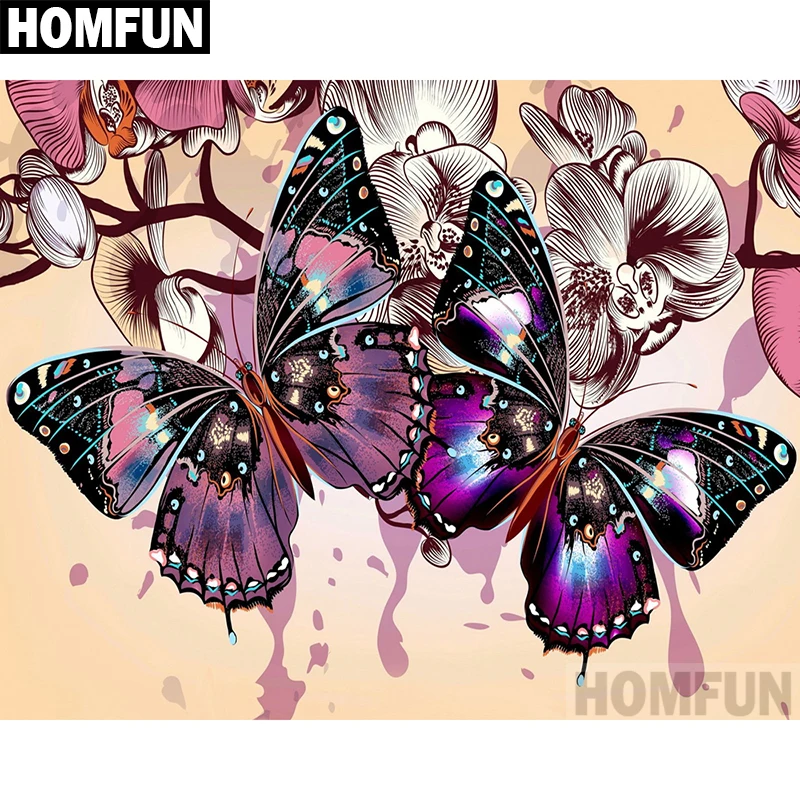 Алмазная живопись HOMFUN A02171 бабочки и цветы вышивка крестиком из