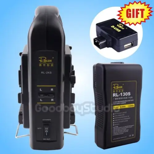 

Rolux RL-130S 130Wh S0ny V-mount Li-ion Battery + RL-2KS Dual Socket Charger