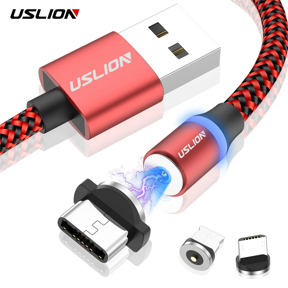 

USLION Mobile Phone Magnetic Cable Charger 1m/2m Magnetic Micro USB Charging Type C Cable for Samsung S9 S10 iPhone Huawei P30