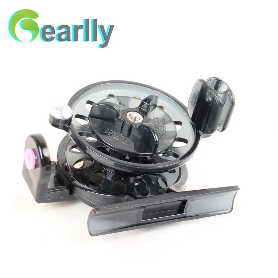 Gearlly عالية الجودة أسود 45/55 ملليمتر مقاسات الشتاء الصيد البلاستيك الجليد الصيد بكرة يطير بكرات الصيد pesca en hielo