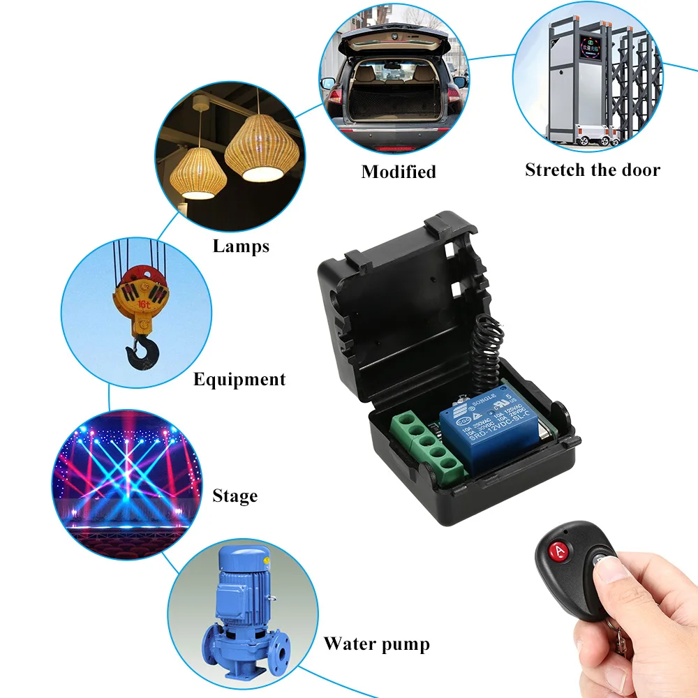 Universal 433Mhz Wireless Remote Control Switch DC 12V 1CH Relay Receiver Module+ RF Transmitter Remote Lights Smart Home