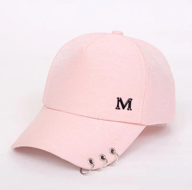 Мода металла с буквой «М» и Железного человека кольцо розовые классические 6 Панель Для женщин Бейсбол Кепки женские Молодежные шляпы Высококачественная бейсболка