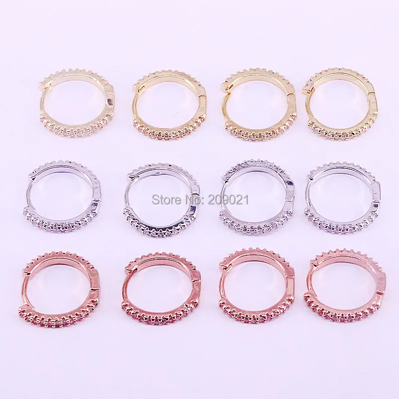 

10Pairs 14mm, Silver/Gold/Rose Gold Color Clear White CZ Zircon Pave Hoop Earrings Simple Jewelry For Woman Girl