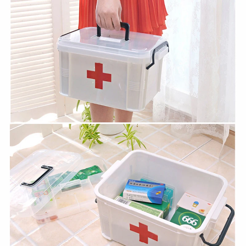Семейный набор первой помощи, медицинская коробка, белый пластик, 2 слоя, портативный набор первой помощи для выживания на открытом воздухе, коробка для хранения лекарств, горячая распродажа