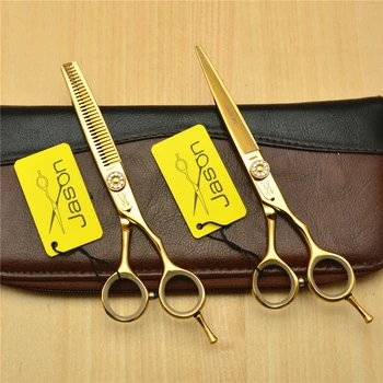 

2Pcs 5.5inch 16cm Brand Jason 440C Professional Human Hair Scissors Hairdressing Scissors Cutting Shears + Thinning Scissors