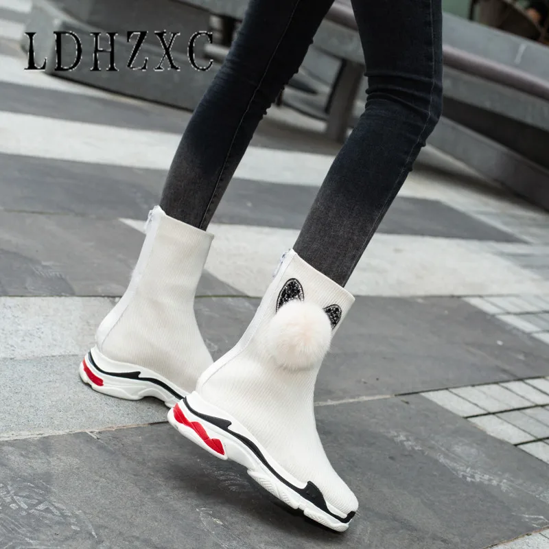 

LDHZXC Women Boots Stretch Sexy Boot Round Toe Female Shoes Strange Style Winter Warm Footwear Big Size 44 45 46