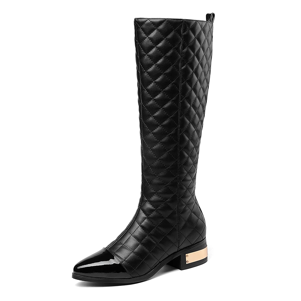 Doratasia/Новая Брендовая обувь из натуральной кожи, большие размеры 33-45, обувь на молнии, женские сапоги, сапоги для верховой езды до колена, женская зимняя обувь - Цвет: black without fur