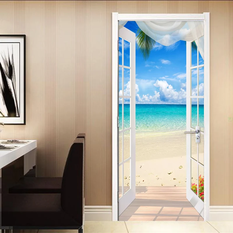 Фото обои 3D Приморский Пейзаж двери стикер гостиная отель Ресторан фон стены стикеры ПВХ водонепроницаемый обои