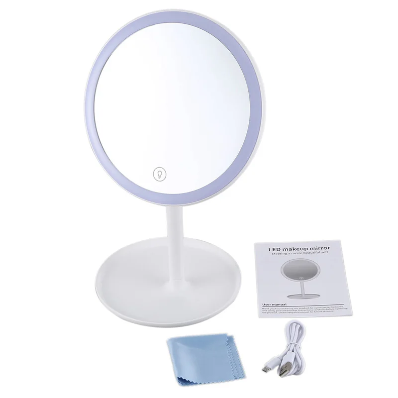 Press Table Lamp Led Mirror With Light Circular Makeup Mirror Round Shape Rotating Cosmetic Mirror Stand Magnifier Dressing Mi