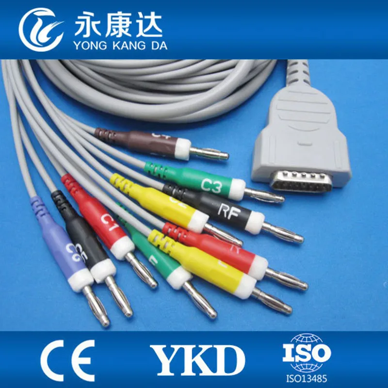 

Free Shipping Compatible GE 10-leads ECG EKG Cable With IEC/ Banana 4.0 plug, 3.5M