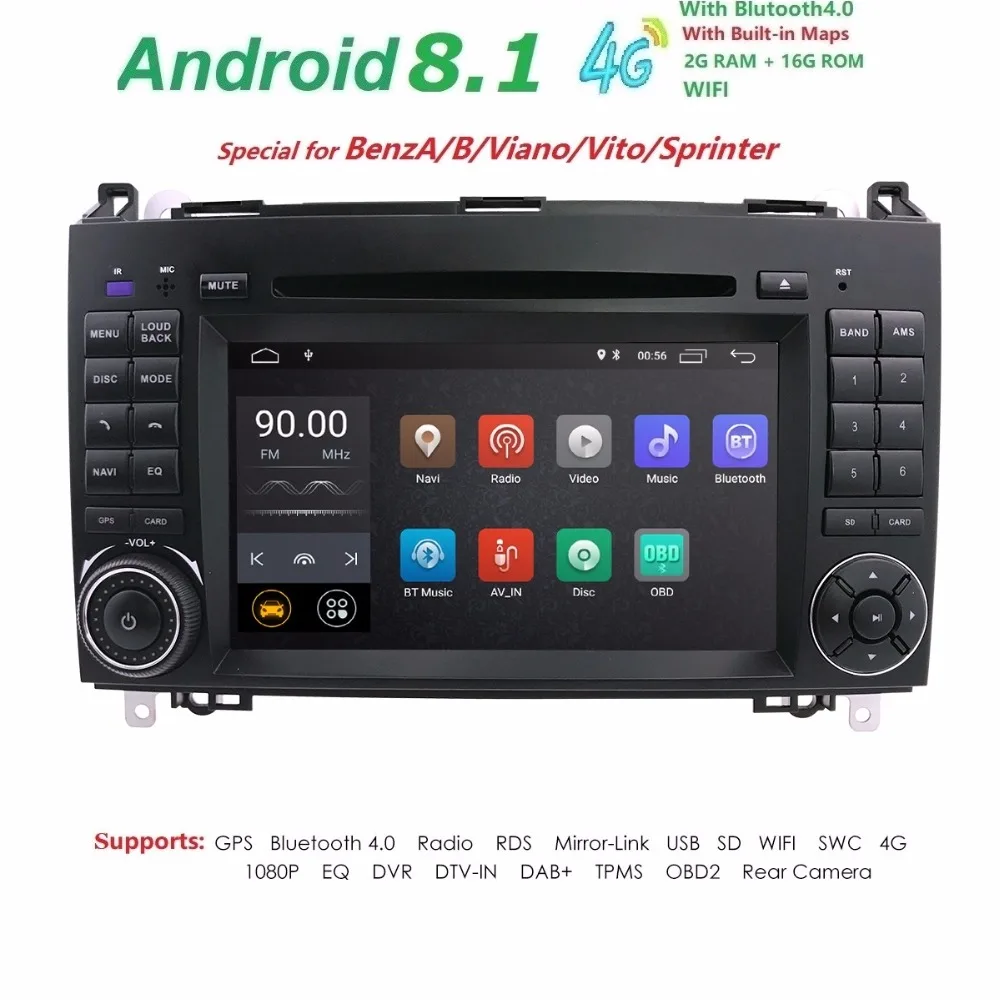 

HD 7 Inch Stereo 1024X600 Android 8.1 Quad Core Car DVD Player GPS For Mercedes Benz Sprinter W169 W245 W906 Viano Vito W639 DAB