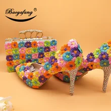 BaoYaFang Womens wedding shoes with matching bags Pointed Toe Multicolored flower shoes and bag sets thin heel цена BaoYaFang Womens wedding shoes with matching bags Pointed Toe Multicolored flower shoes and bag sets thin heel цены онлайн