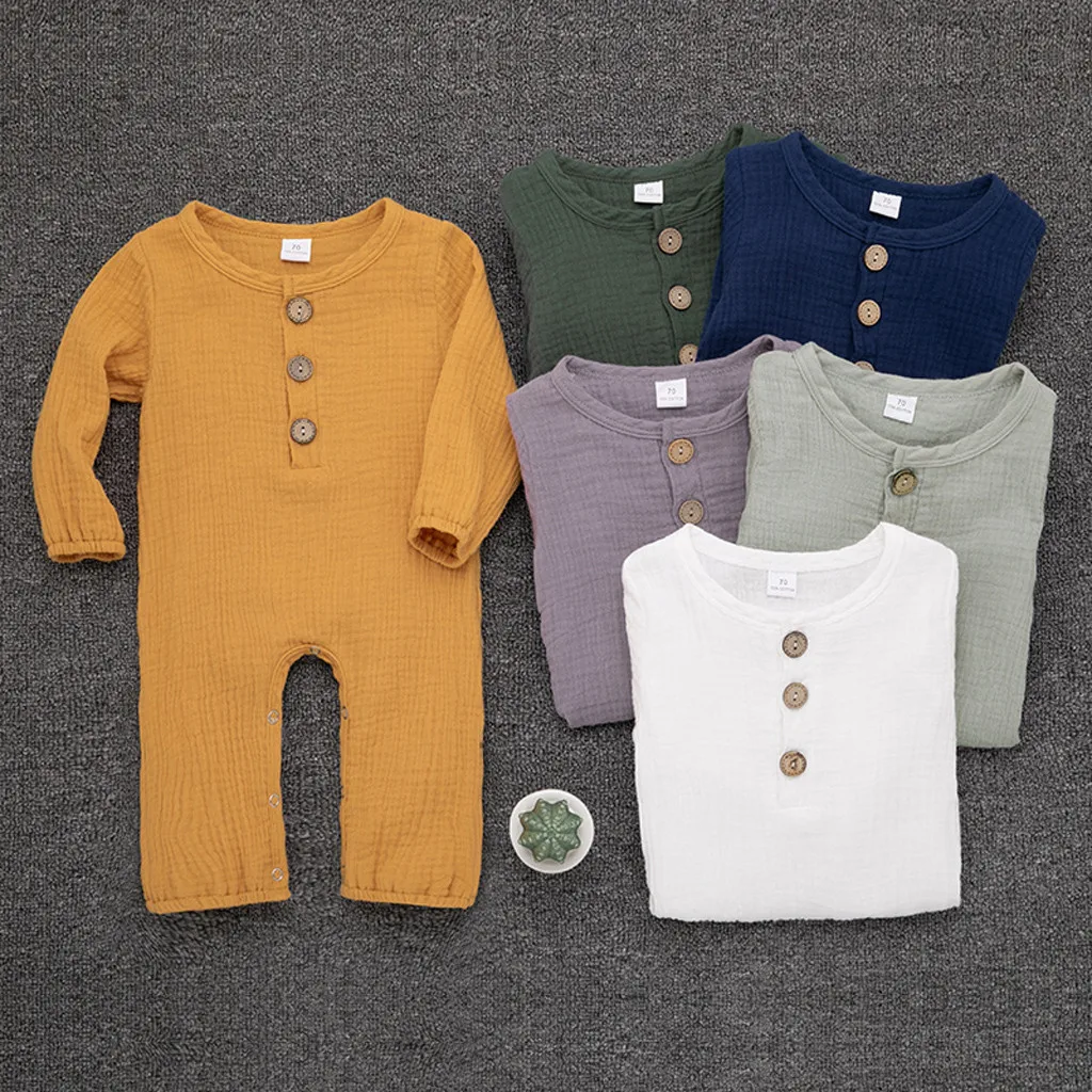 Хлопковый льняной однотонный комбинезон для новорожденных мальчиков и девочек, комбинезон, детская одежда, одежда для малышей, детский костюм