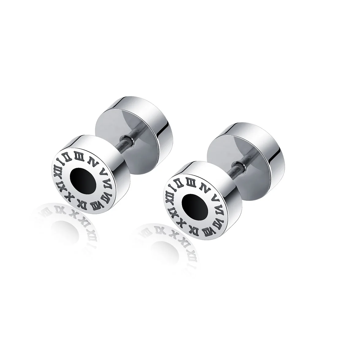 

JHSL Punk Small Round Silver Roman Numerals Stud Earrings for Men Stainless Steel High Polishing Good Quality Fashion Jewelry
