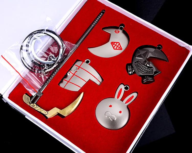 

5 Pcs Anime Tokyo Ghoul Ken Kanek Mask Metal Sword Shield Pendants Keychains Keyring Set With Box