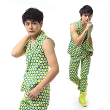 Мужской моды горошек Тонкий костюм жилет Для мужчин одежды костюм вечерние show этап костюм производительность жилет одежда