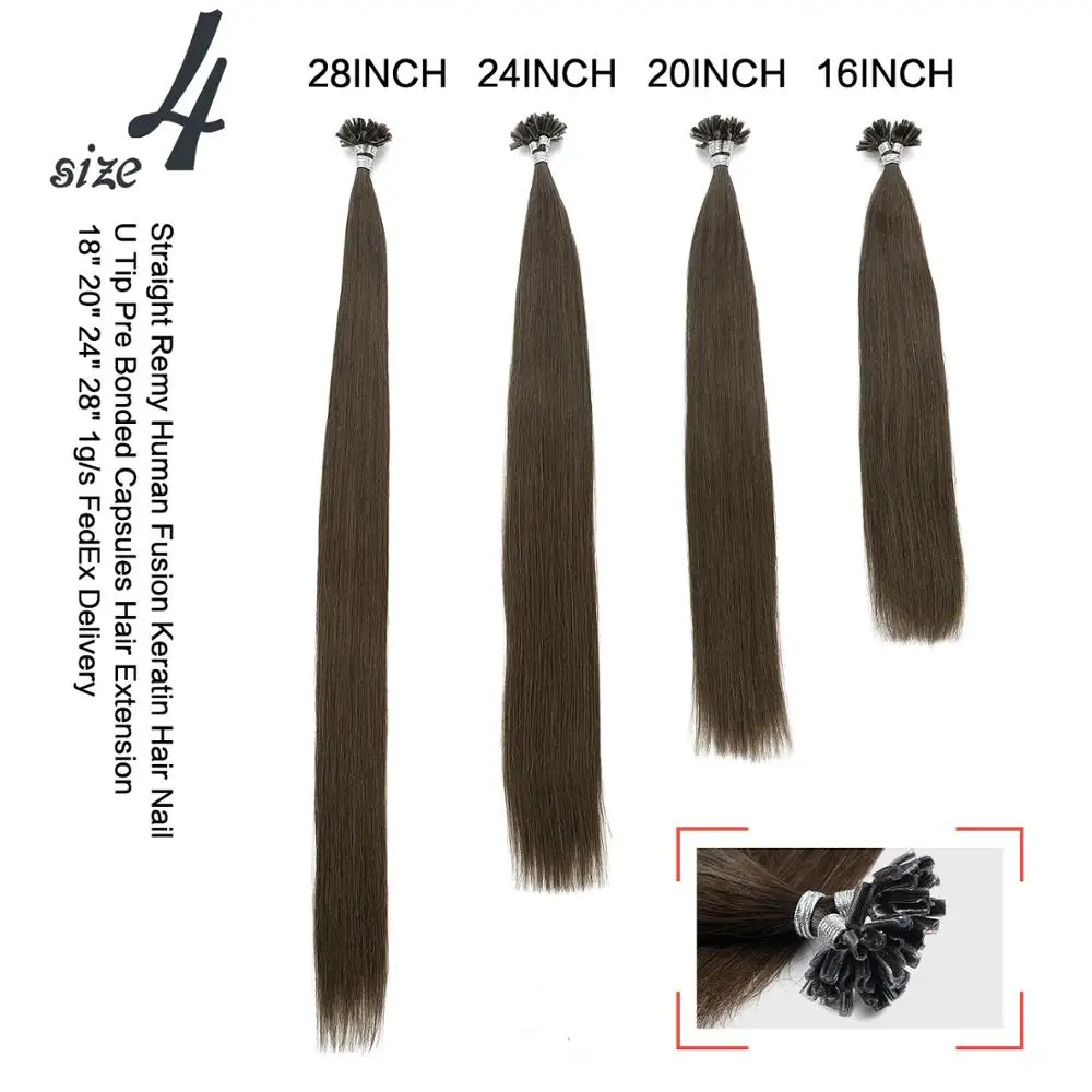 Neitsi Double Drawn Straight Remy Human Fusion Hair Nail U Tip Pre Bonded Capsules Hair Extensions 16" 20" 24" 28" 25/150/200pcs