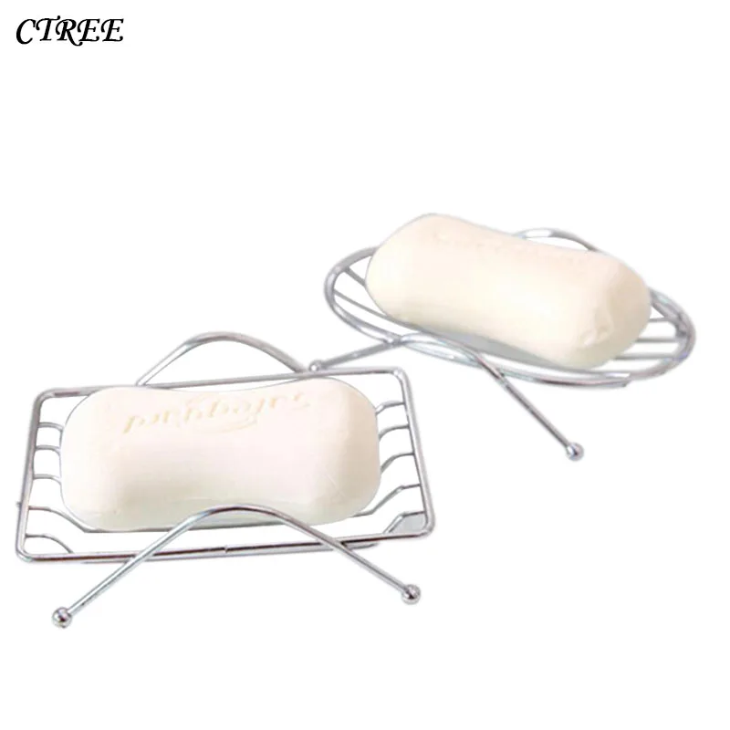 

CTREE Creative Simple Stainless Steelt Soap Case Drain Rack Electroplate Non-Slip Wash Shower Soap Dish Bathroom Supplies C49