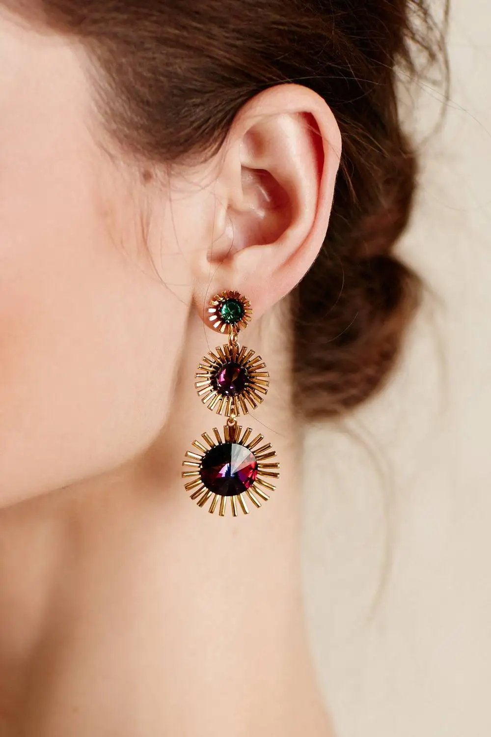 Big Rhinestone Earring Flashing Alloy Dangle Earring Ethnic Shiny Gold