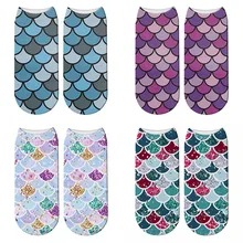 Новинка, короткие носки с 3D принтом русалки, забавные Летние Пляжные Носки в виде рыбьей чешуи, женские элегантные эластичные носки до лодыжки, Mujer