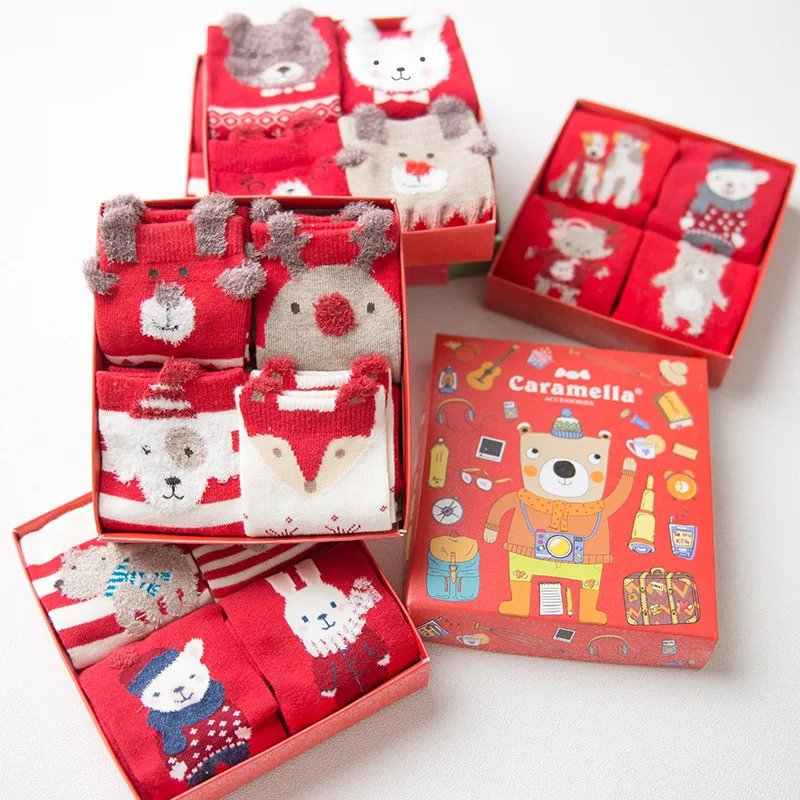 V tree 4 Pairs Winter Baby Christmas Socks Anti Slip Children Toddler