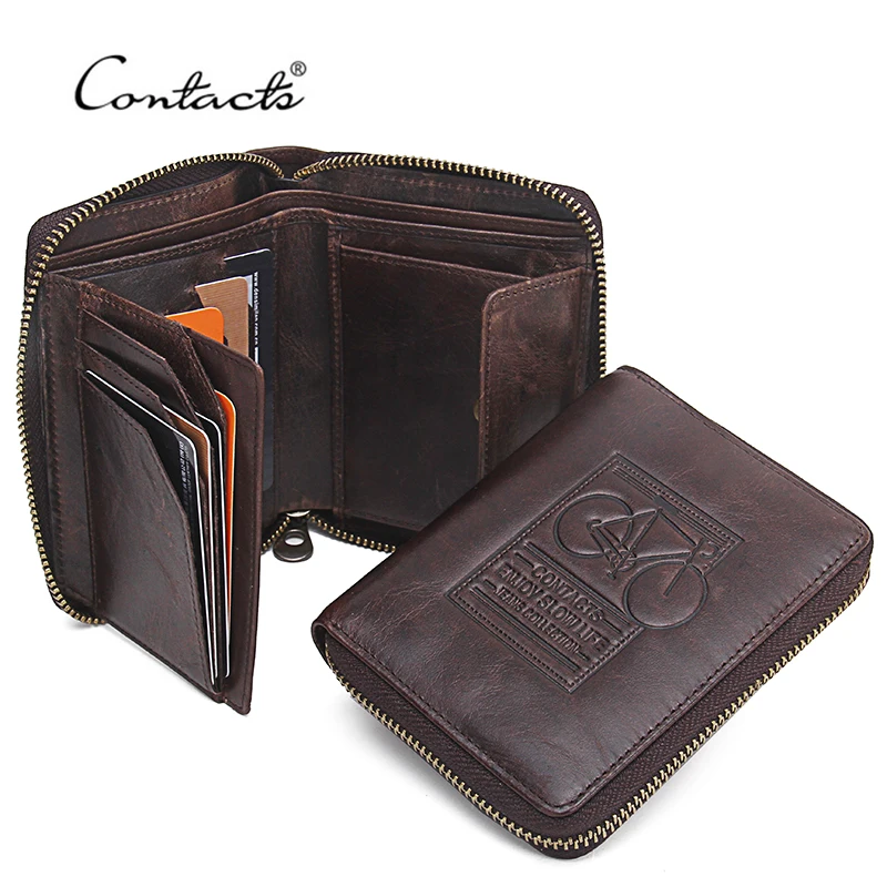 CONTACT&#39;S Men Wallets Genuine Leather Brand Design Zipper Purses Bicycle Print Designer Mens ...