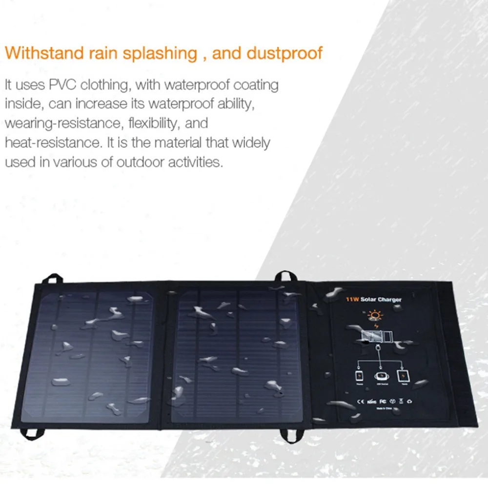

11W Dual USB Folding Solar Charger Solar Panel Module Portable Power Bank Camping Outdoor Waterproof Cell Phone Charger