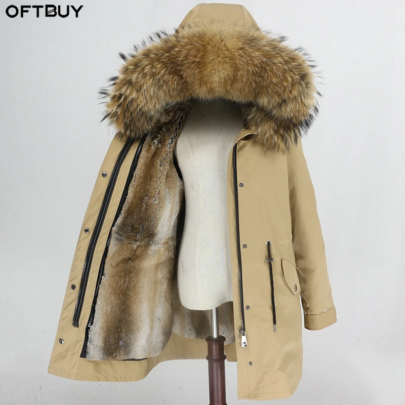 Женская меховая куртка OFTBUY водонепроницаемая парка песочного цвета с подкладкой