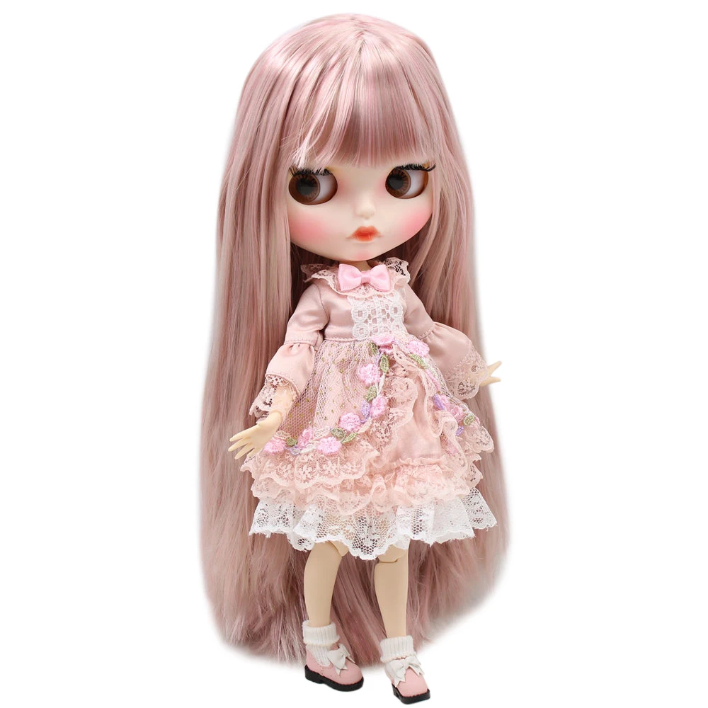 

ICY Nude Blyth Doll For No.BL6022/8800 Smoky Pink hair Carved lips Matte face with eyebrows Joint body 1/6bjd