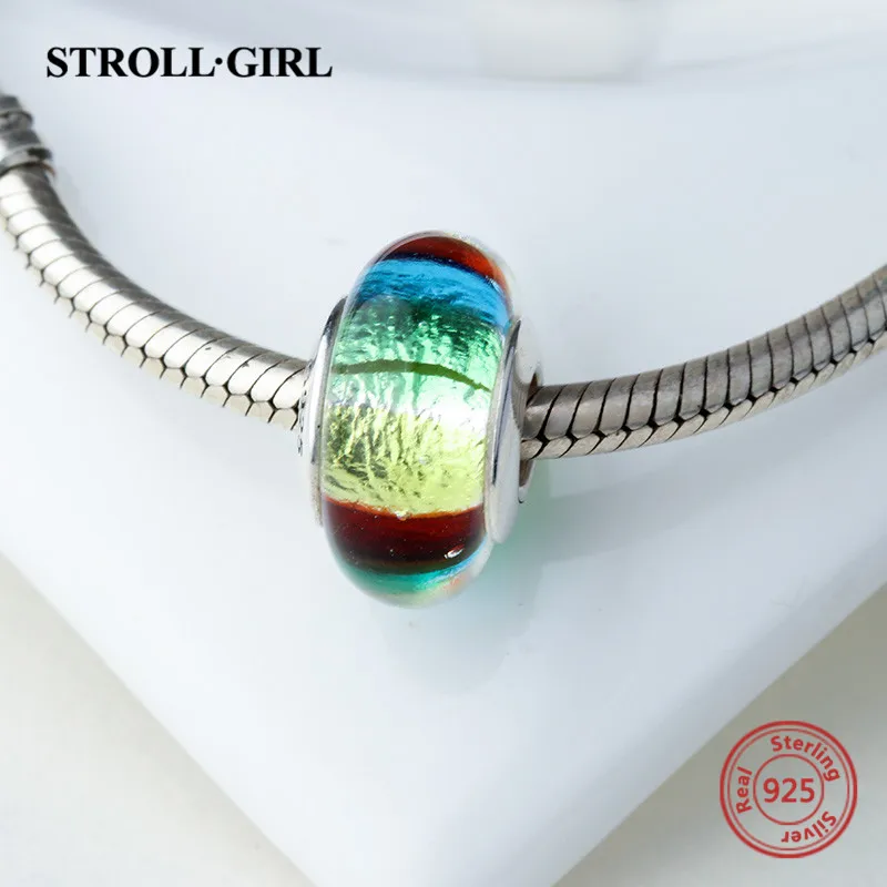 Strollgirl 925 сверкающий Серебряный цветок муранского стекла бусы Разноцветные DIY прелести Fit подлинным браслет Pandora Jewelry подарки