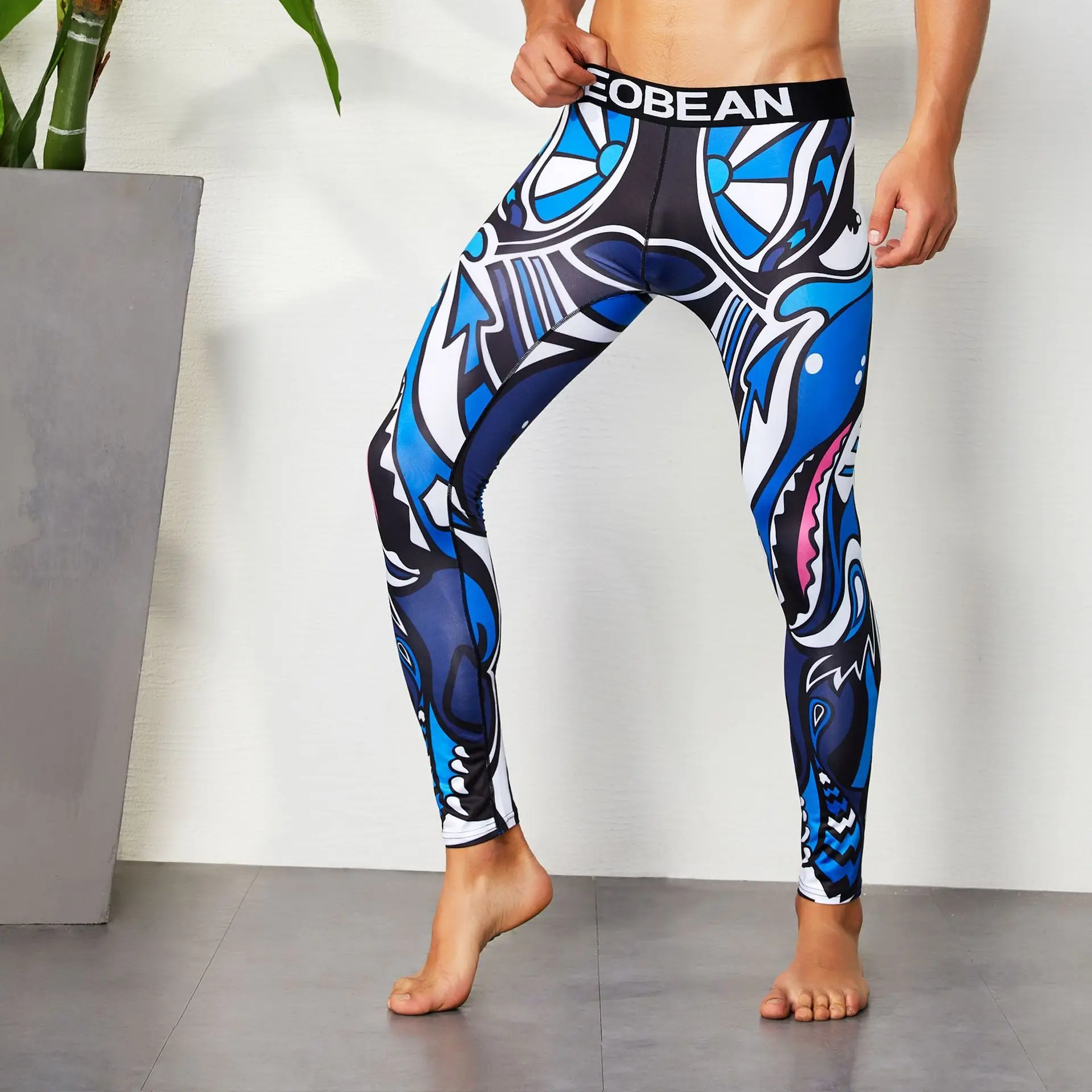 Sexy Printed Mens Leggings Tights Men Compression Pants Quick Dry Elastic Workout  Exercise Leggings Training Gym Sport Tights