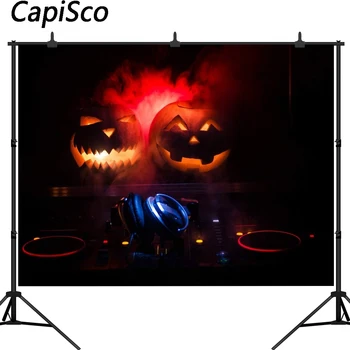 

Capisco vinyl photography background pumpkin dj headset Halloween theme backdrop professional photo background studio