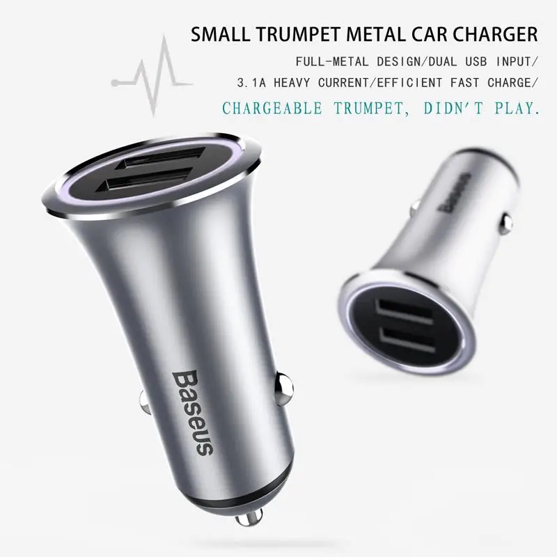 Baseus المعادن المزدوج USB سيارة شاحن آيفون سامسونج S10 شياو mi mi 9 مصباح ليد سريع سيارة شحن مهايئ شاحن الهاتف المحمول Baseus المعادن المزدوج USB سيارة شاحن آيفون سامسونج S10 شياو mi mi 9 مصباح ليد سريع سيارة شحن مهايئ شاحن الهاتف المحمول