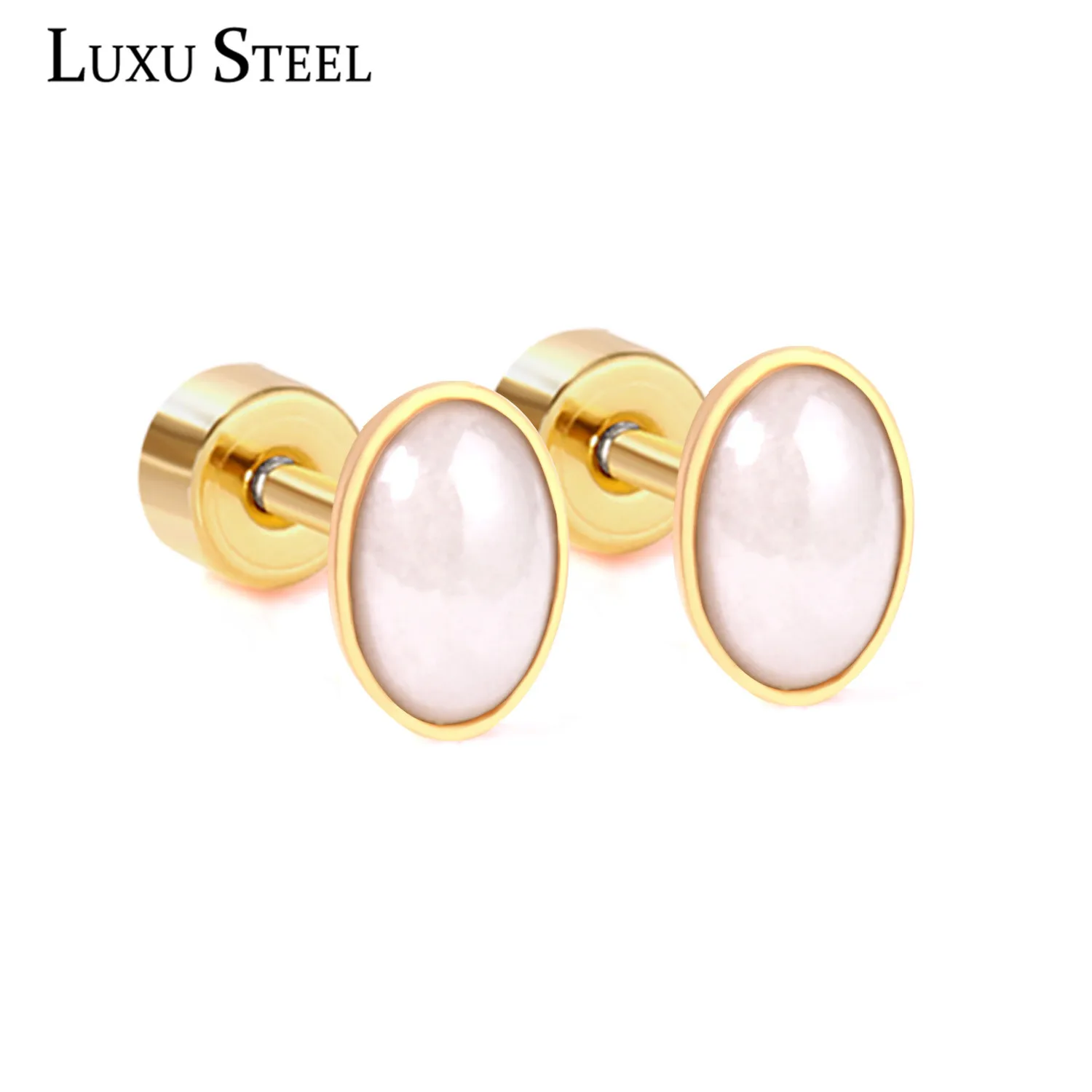 

LUXUSTEEL 2019 New Screw Stud Earrings Stainless Steel Imitation Pearl Earring Fashion Jewelry Female Bijoux Party Wholesale