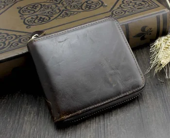 

Mens Vintage Casual Zipper Coin Money Credit Card Organizer Leather Wallet Brown