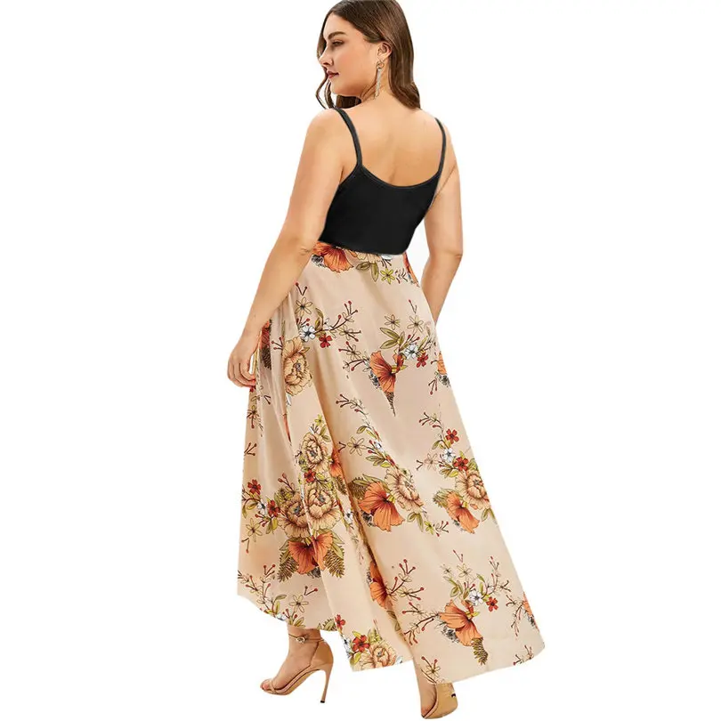 New Women Summer Plus Size V-neck Casual Bohemia Print  Sling Backless Swing Dress Holiday Fashion Party Dress Vestidos #4A30 (7)