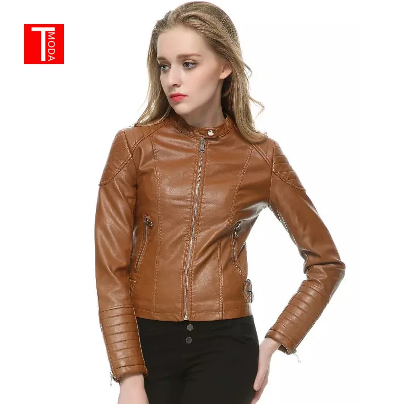 

2018 Autumn Winter Women Faux Leather Jackets and Coats Lady Pu Motorcycle Brown Zipper Coat Streetwear Biker Outerwear
