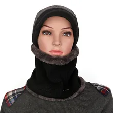 Осенне-зимние мужские головные уборы плюс бархатные толстые шапочки шапка вязаный козырек шапка шарф Набор ветер предотвратить шапка с ушами воротник шапка