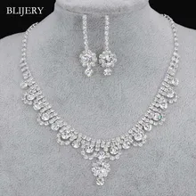 BLIJERY Модные наборы свадебных ювелирных изделий с кристаллами посеребренное колье комплект сережек для женщин Африканские свадебные ювелирные наборы