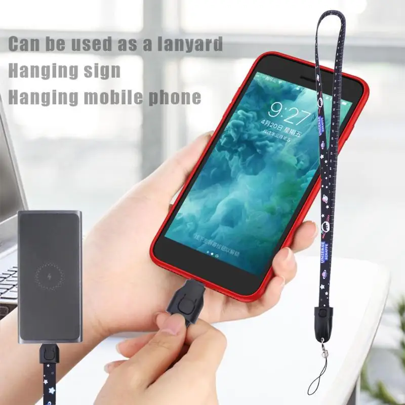  Schwarz/Rot/Blau Cartoon Handy Straps Lanyard Hals Hängen Seil 8 Pin Lade Kabel für Apple iPhone