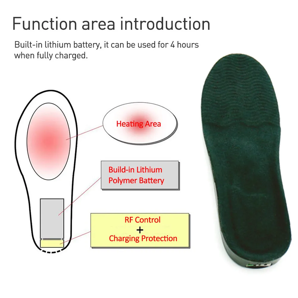 4H Подогрев Перезаряжаемые электрическое отопление полиуретановые стельки зарядки стельки Отопление теплое нижнее белье спорта на открытом воздухе, Для женщин Для мужчин стельки