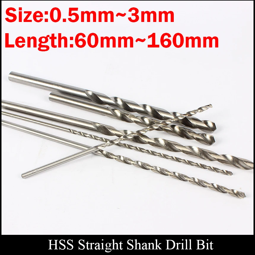 

2mm 2.1mm 2.2mm 2.3mm 85mm 90mm 120mm Extra Long Plastic Metal Wood AL High Speed Steel HSS Straight Shank Twist Drill Bit