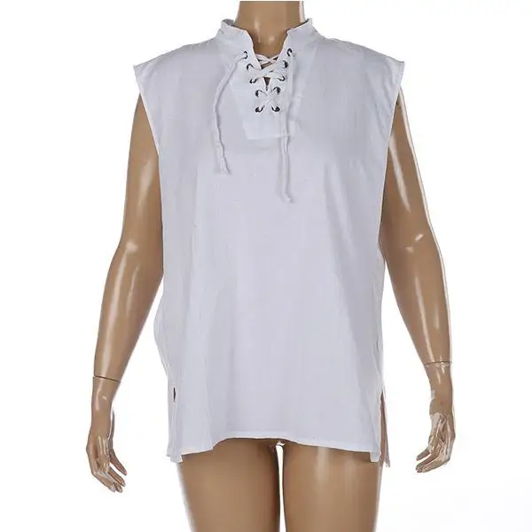 Renaissance Mens Sleeveless Knight Top Shirt Medieval Peasant Pirate Cos Costume