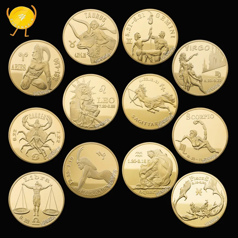 

Twelve Constellations Commemorative Coin Psychology Talent Character Astrology Sun Moon Constellation Gold Coins Collectibles