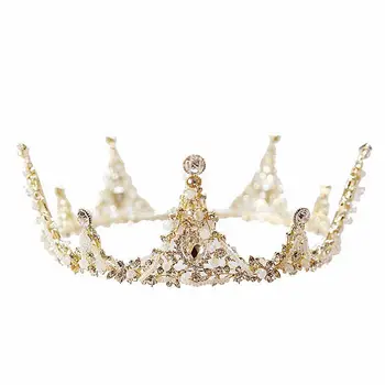 

Light Gold Bride Princess Crystal Beaded Crown Stunning Hair Ornaments Wedding Accessories Birthday Party Jewelry Pierced Art