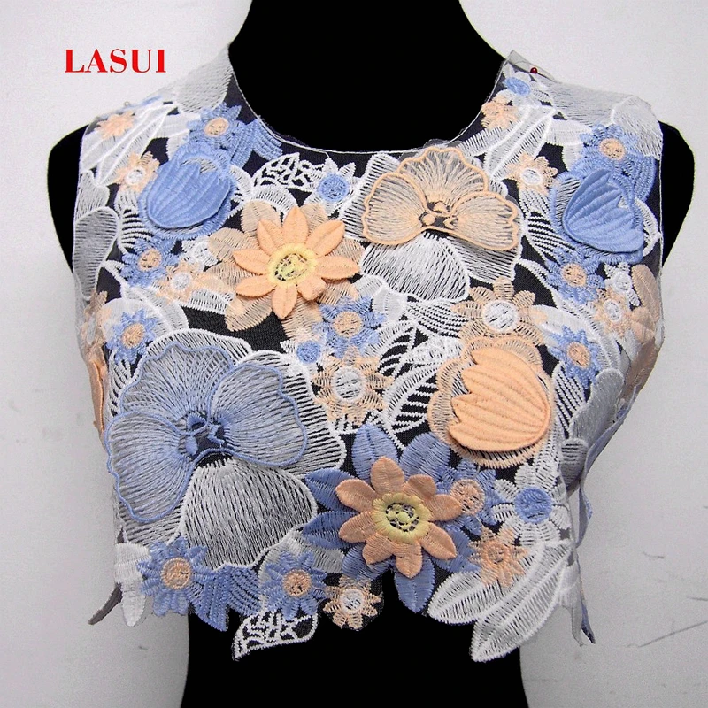 

LASUI 42 cm* 34 cm=1 pcs Beautiful Multicolor 3D water-soluble lace embroidery Lace collar For Sewing Supplies Crafts 0152