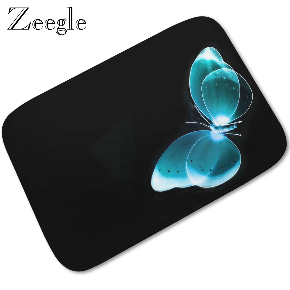 Zeegle Коврик для двери с принтом бабочки фланелевый домашний декор нескользящий