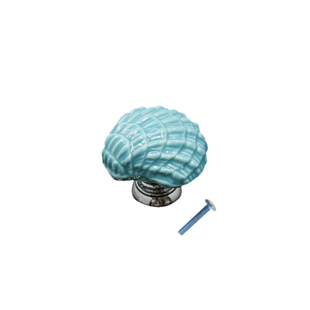 Ceramic Seashell-Shape Cabinet Knob Drawer Closet Cupboard Furniture Pull Handle - Blue
