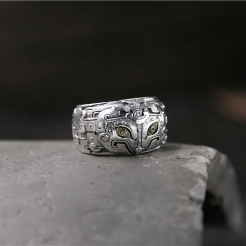 

Solid Silver 925 Adjustable Rings For Men Vintage Chinese Mythic Animal Personality Silver Ring Female Jewelry