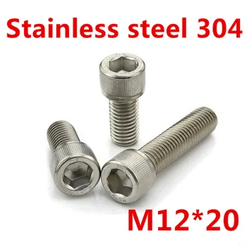 

Free Shipping 10pcs/Lot Metric Thread DIN912 M12x20 mm M12*20 mm 304 Stainless Steel Hex Socket Head Cap Screw Bolts